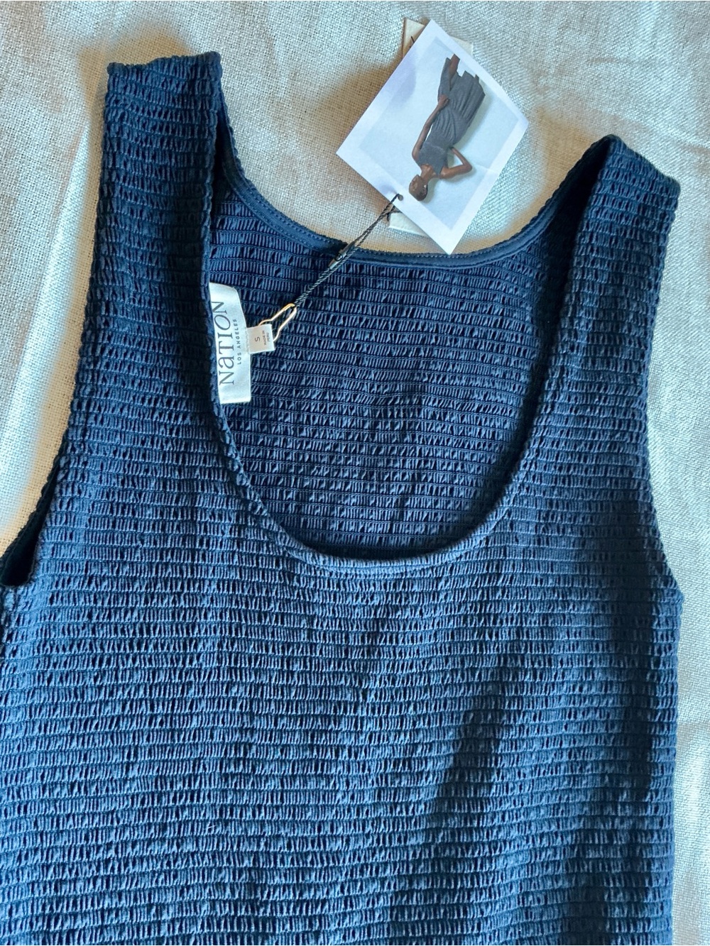 Nation LTD Clementine Pima Cotton Smocked Midi Dress Midnight Navy S - Picture 10 of 16